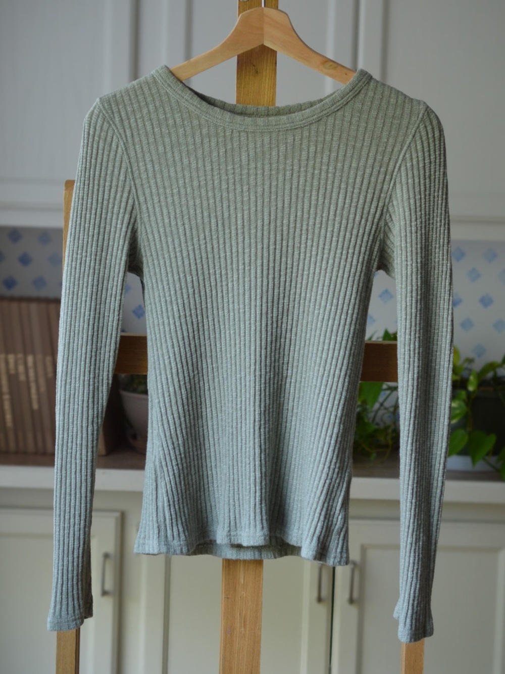 Everlane Sage Green Ribbed Knit Long Sleeve Top Crewneck Blouse Small S